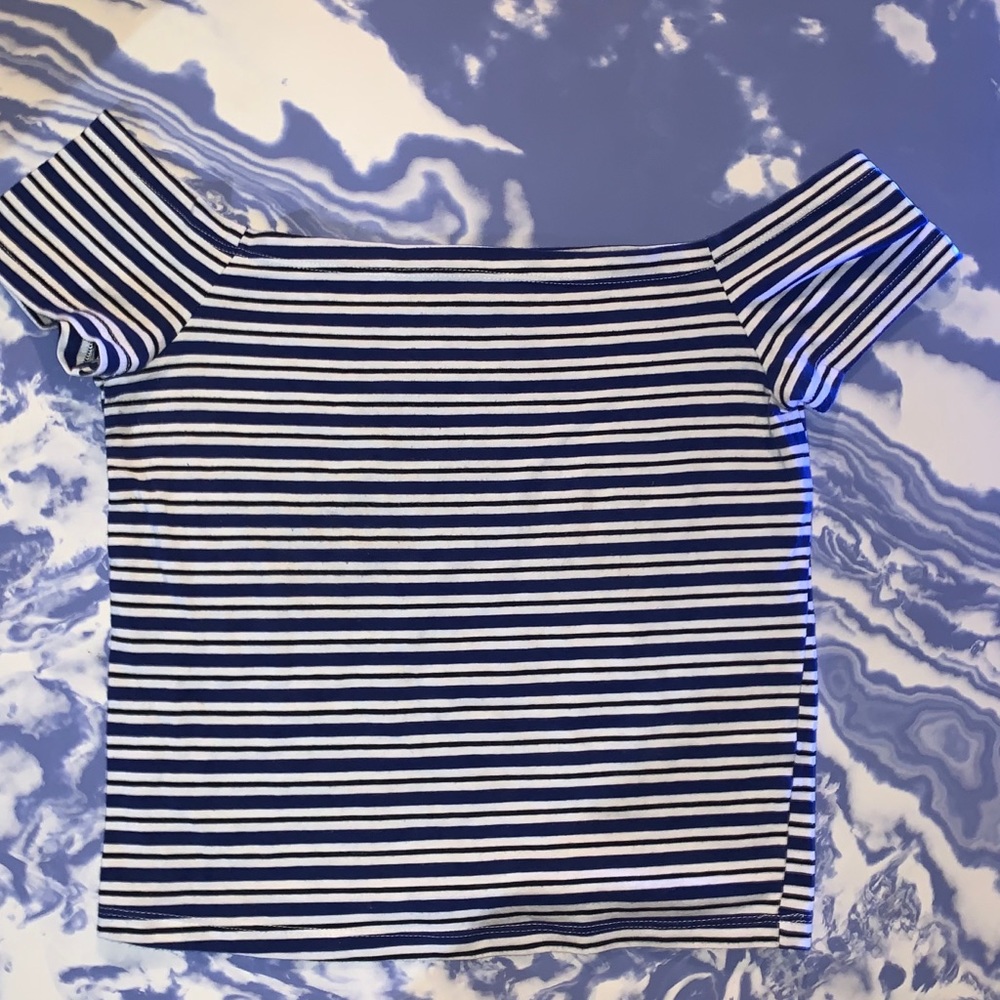 Navy blue striped off the shoulder top